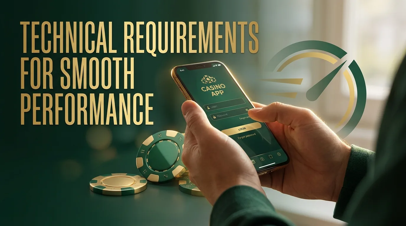 Hands holding a smartphone; casino chips, symbolizing smooth app performance.